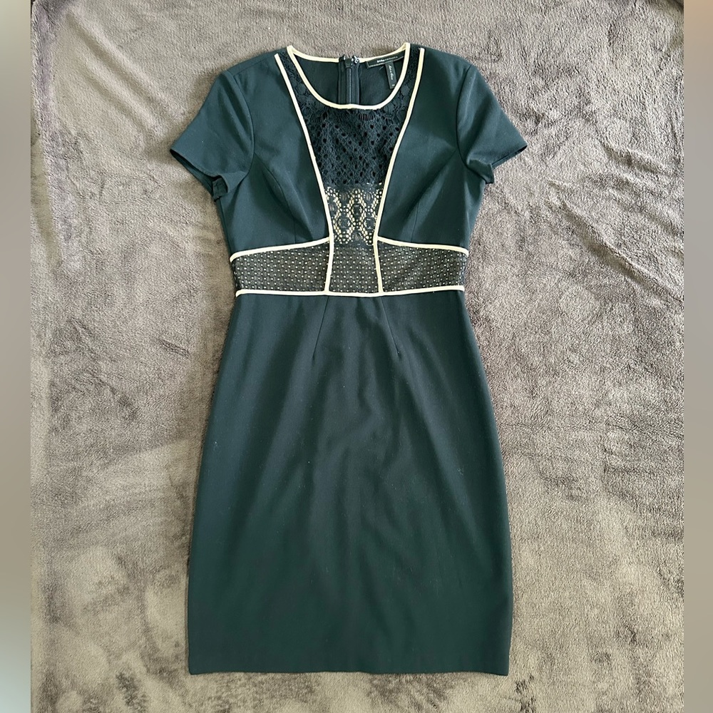 BCBGMaxAzria Black Mini Dress with Cream Trim